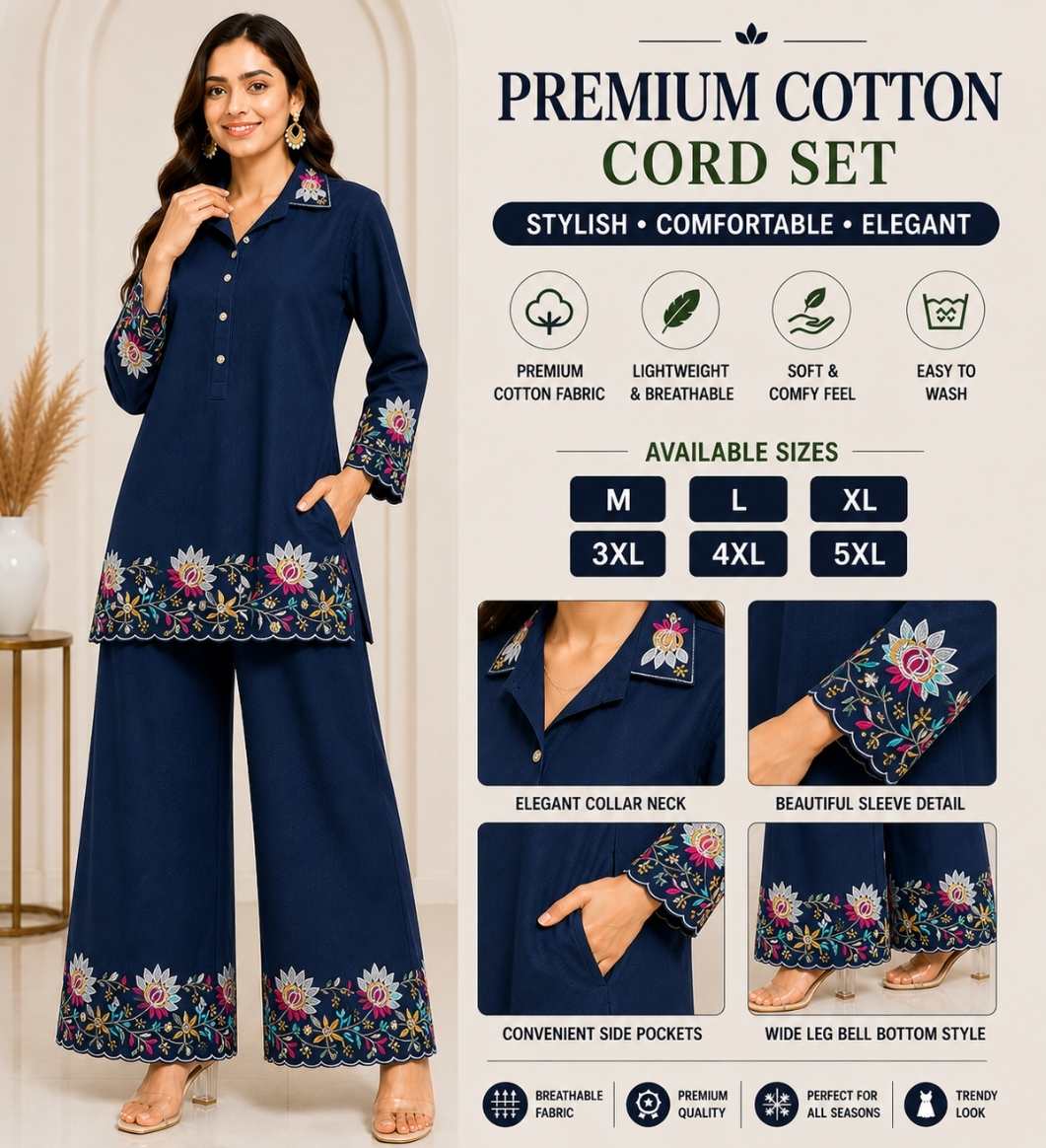 Premium Cotton Embroidered Cord Set for Women Premium Cotton Embroidered Cord Set for Women