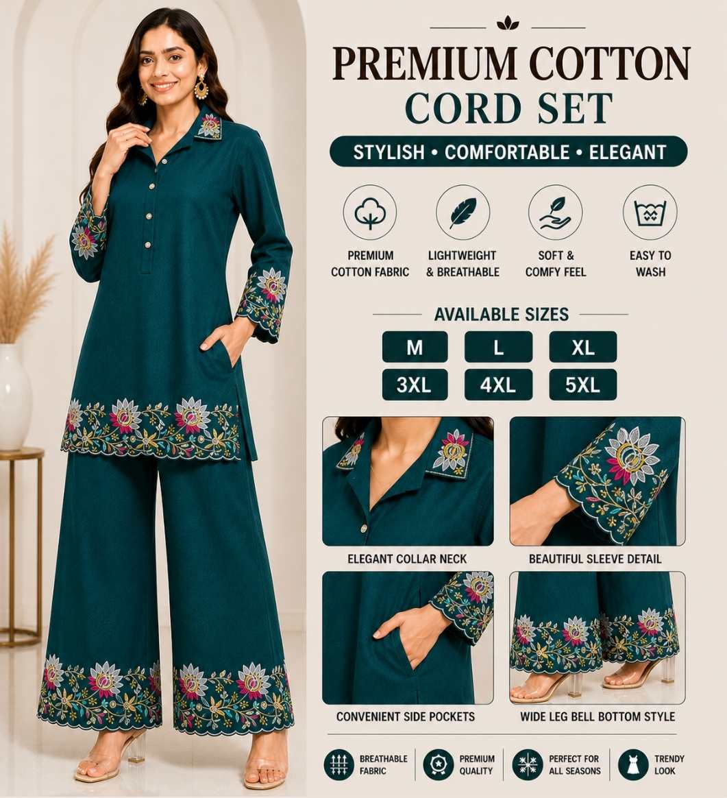 Premium Cotton Embroidered Cord Set for Women Premium Cotton Embroidered Cord Set for Women