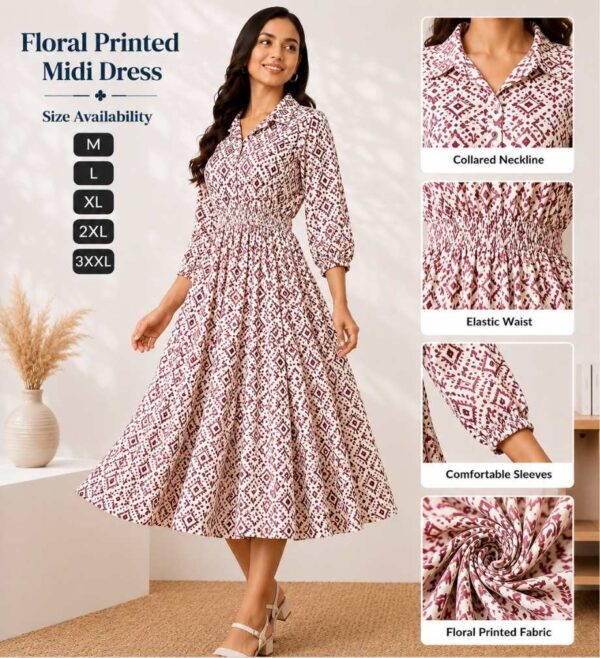 Premium Printed Midi Dress for Women
